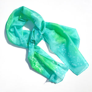 Green & White Speck Hand-Painted Silk Scarf