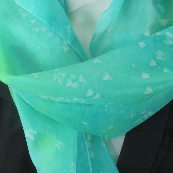 Green & White Speck Hand-Painted Silk Scarf