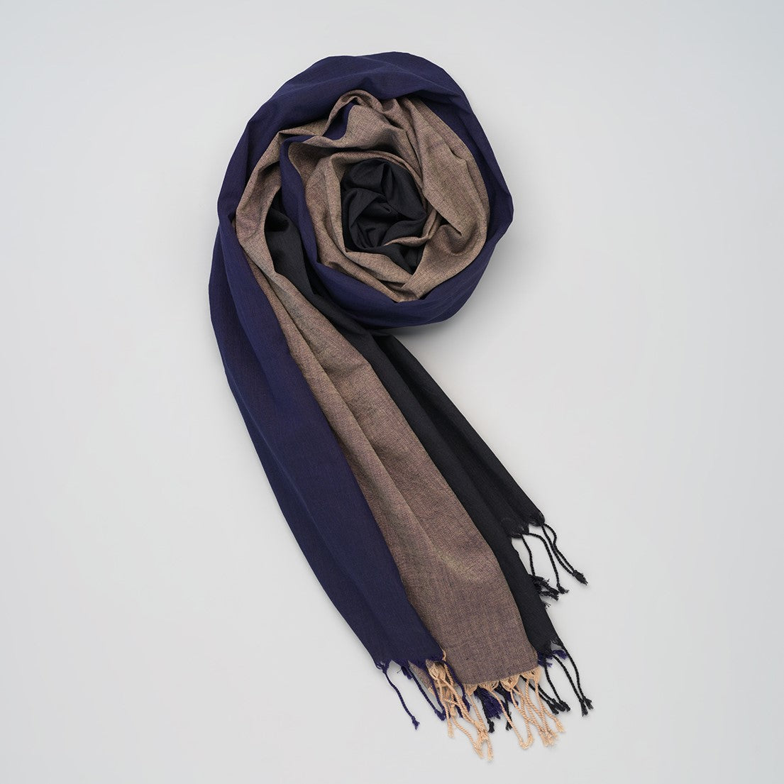 Navy & Brown Soft Handwoven Cotton Scarf