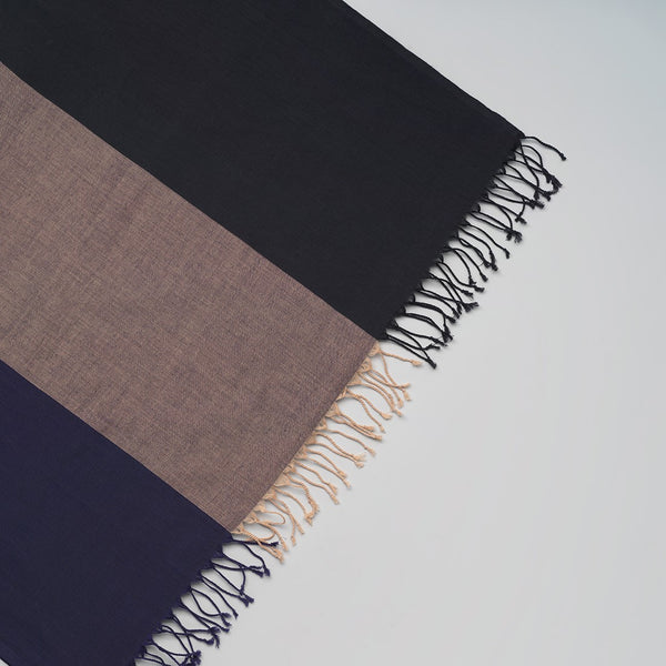 Navy & Brown Soft Handwoven Cotton Scarf