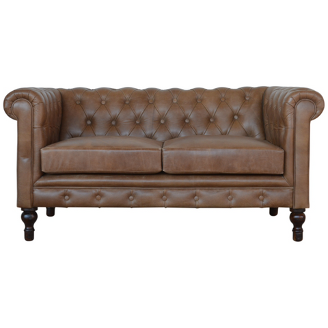 Brown Leather Double Seater Chesterfield Sofa