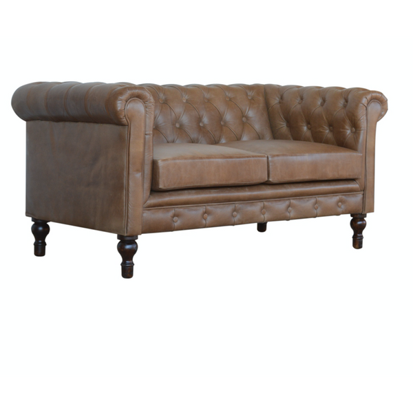 Brown Leather Double Seater Chesterfield Sofa