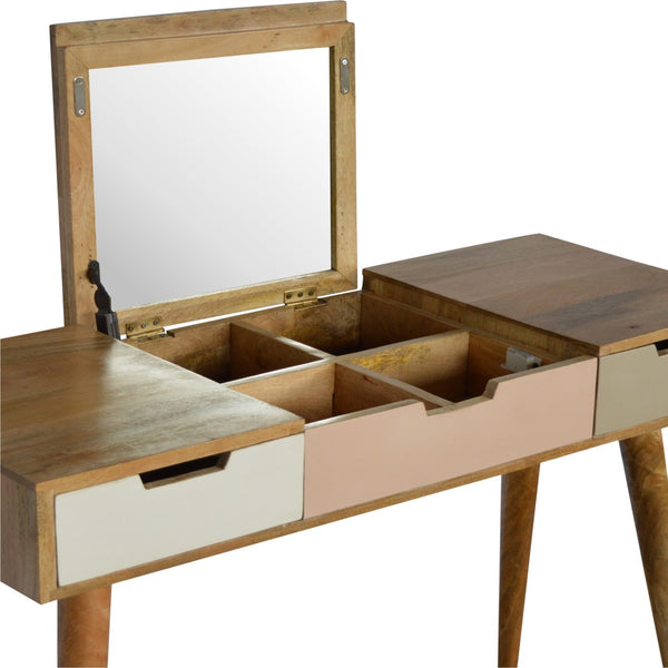 Mango Wood Blush Pink Dressing Table with Foldable Mirror