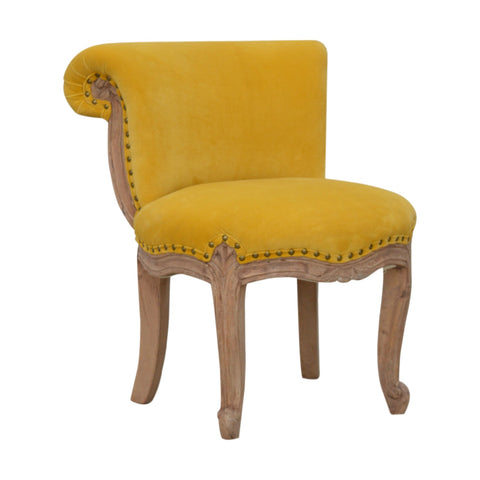 Mango Wood Mustard Velvet Studded Chair