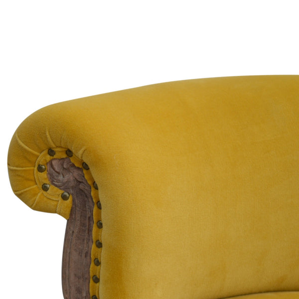 Mango Wood Mustard Velvet Studded Chair